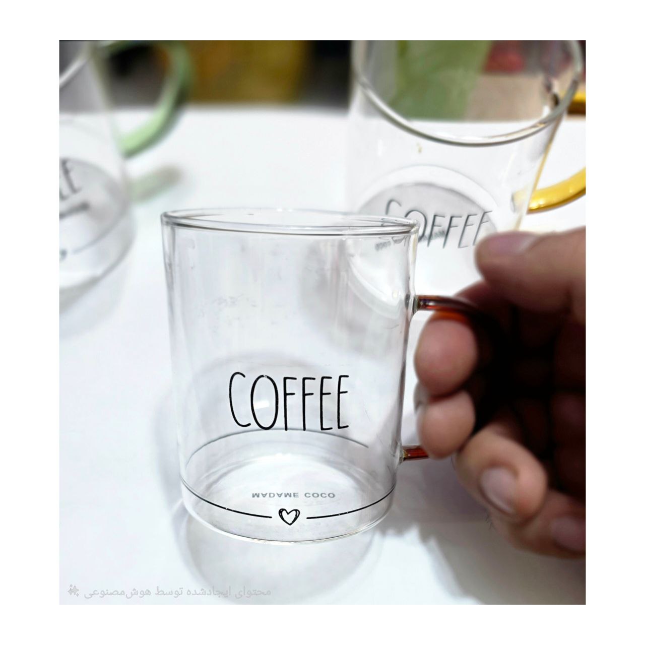 لیوان پیرکس دسته رنگی COFFEE