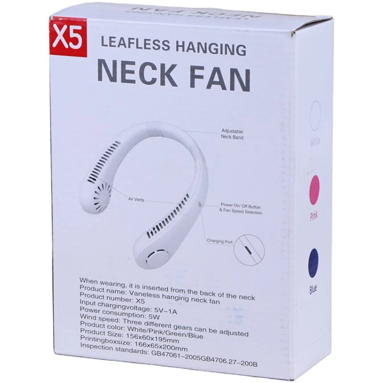 پنکه شارژی دورگردنی Hanging Neck Fan X5 رنگ صورتی